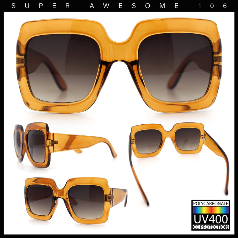 Womens Large Exaggerated Thick Plastic Mod Fashion Rectangle Sunglasses
