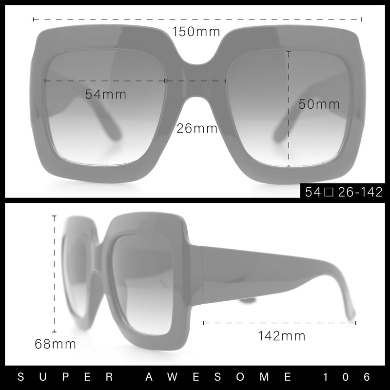 Womens Large Exaggerated Thick Plastic Mod Fashion Rectangle Sunglasses