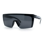 Polarized Mens Shield Oversized Rimless Rectangle Plastic Skeleton Arm Print Sunglasses