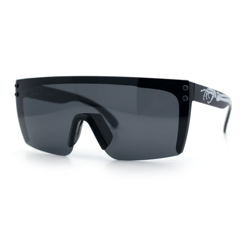 Polarized Mens Shield Oversized Rimless Rectangle Plastic Skeleton Arm Print Sunglasses