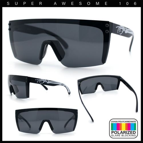 Polarized Mens Shield Oversized Rimless Rectangle Plastic Skeleton Arm Print Sunglasses