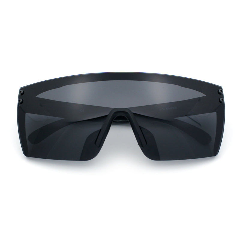 Polarized Mens Shield Oversized Rimless Rectangle Plastic Skeleton Arm Print Sunglasses