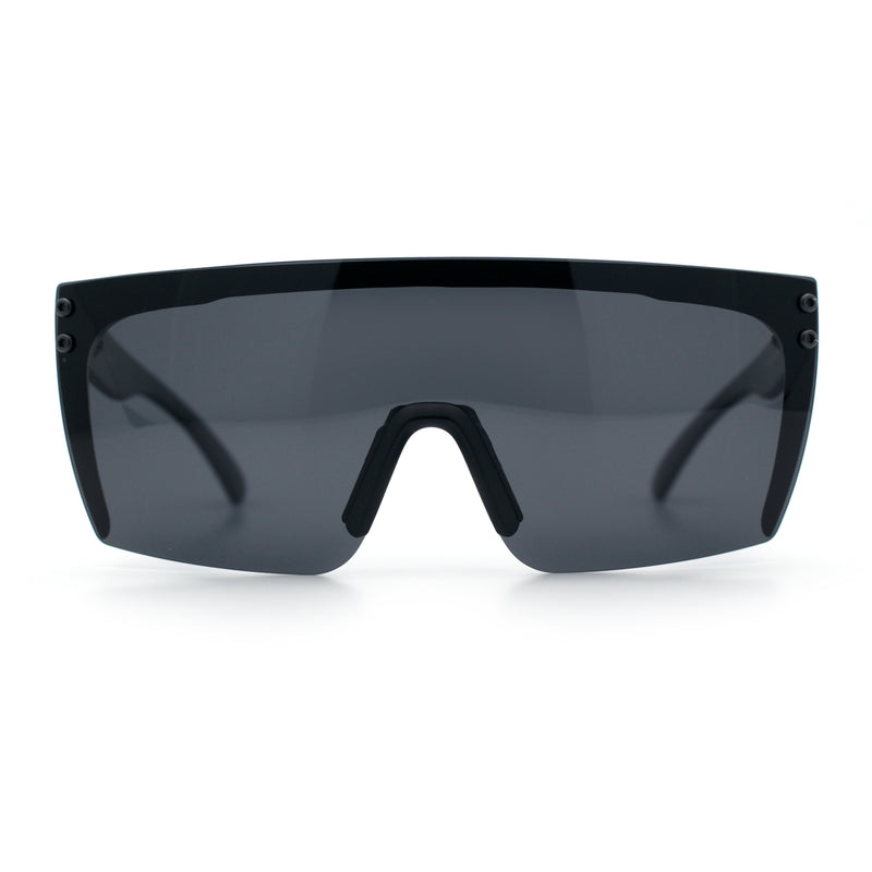 Polarized Mens Shield Oversized Rimless Rectangle Plastic Skeleton Arm Print Sunglasses
