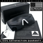 Polarized Mens Shield Oversized Rimless Rectangle Plastic Skeleton Arm Print Sunglasses