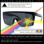 Polarized Mens Shield Oversized Rimless Rectangle Plastic Skeleton Arm Print Sunglasses