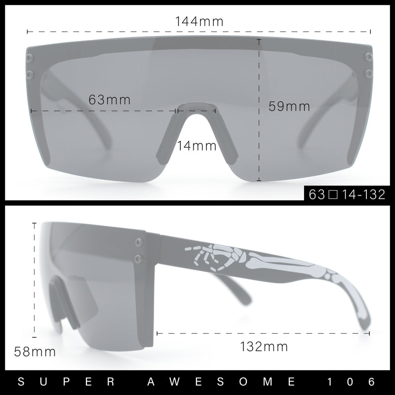 Polarized Mens Shield Oversized Rimless Rectangle Plastic Skeleton Arm Print Sunglasses