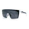 Polarized Mens Shield Oversized Rimless Rectangle Plastic Skeleton Arm Print Sunglasses