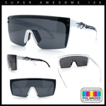 Polarized Mens Shield Oversized Rimless Rectangle Plastic Skeleton Arm Print Sunglasses