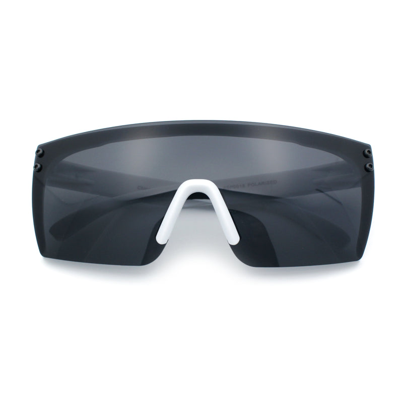 Polarized Mens Shield Oversized Rimless Rectangle Plastic Skeleton Arm Print Sunglasses