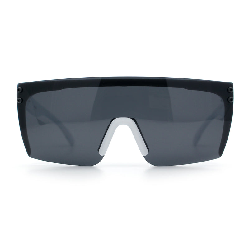Polarized Mens Shield Oversized Rimless Rectangle Plastic Skeleton Arm Print Sunglasses