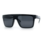 Polarized Mens Shield Oversized Rimless Skeleton Arm Print Horn Rim Sunglasses