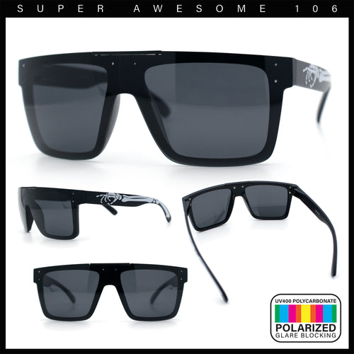 Polarized Mens Shield Oversized Rimless Skeleton Arm Print Horn Rim Sunglasses
