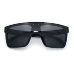 Polarized Mens Shield Oversized Rimless Skeleton Arm Print Horn Rim Sunglasses