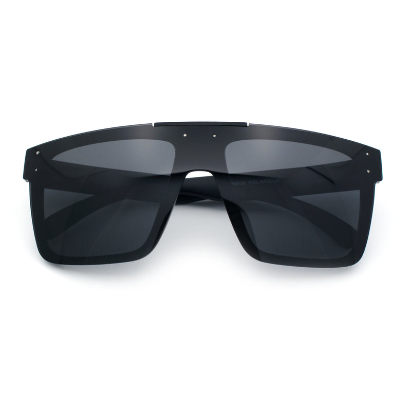 Polarized Mens Shield Oversized Rimless Skeleton Arm Print Horn Rim Sunglasses