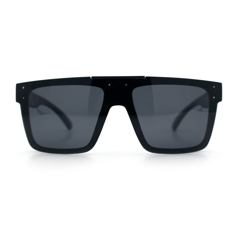 Polarized Mens Shield Oversized Rimless Skeleton Arm Print Horn Rim Sunglasses