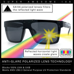 Polarized Mens Shield Oversized Rimless Skeleton Arm Print Horn Rim Sunglasses