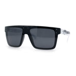 Polarized Mens Shield Oversized Rimless Skeleton Arm Print Horn Rim Sunglasses