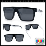 Polarized Mens Shield Oversized Rimless Skeleton Arm Print Horn Rim Sunglasses