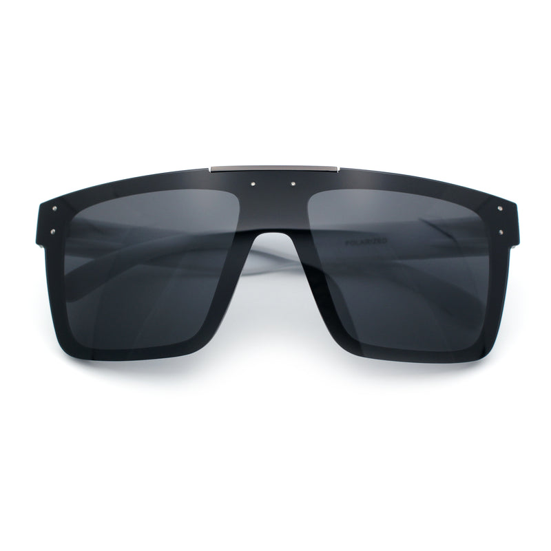 Polarized Mens Shield Oversized Rimless Skeleton Arm Print Horn Rim Sunglasses