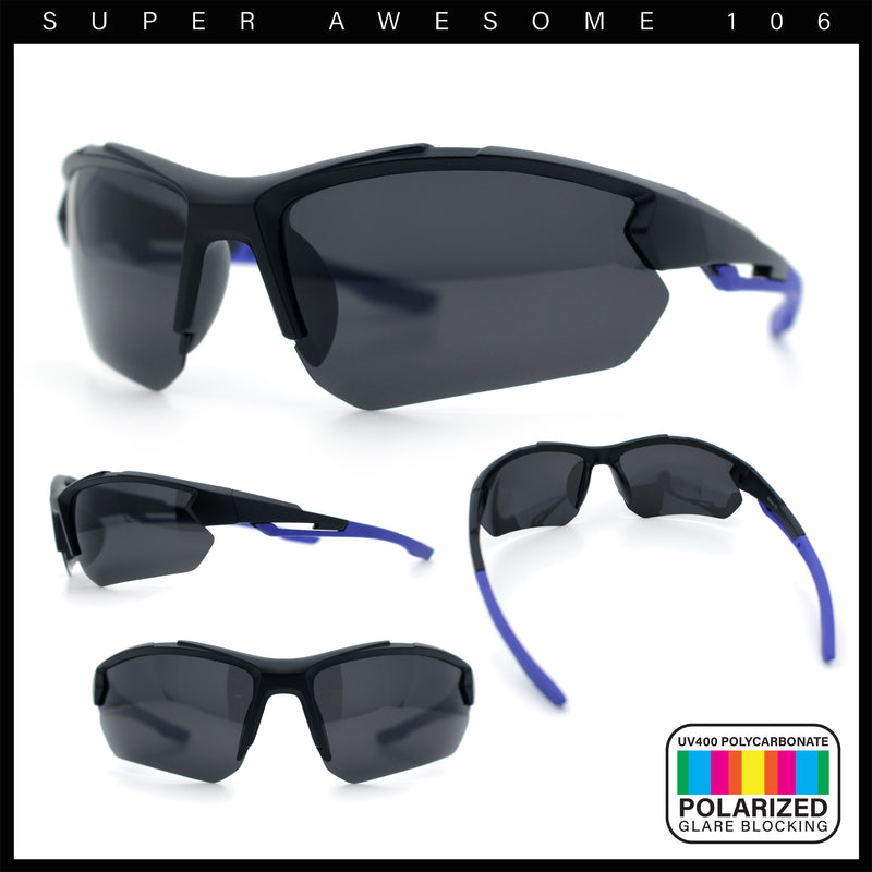 Polarized Mens Antiglare Classic Baseball Half Rim Wrap Sport Plastic Sunglasses