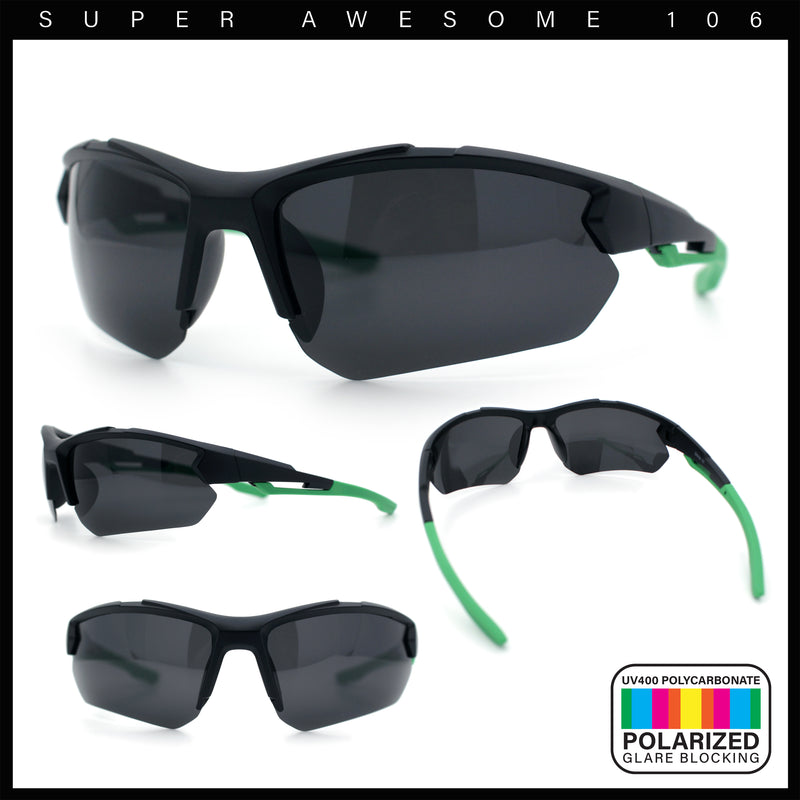 Polarized Mens Antiglare Classic Baseball Half Rim Wrap Sport Plastic Sunglasses