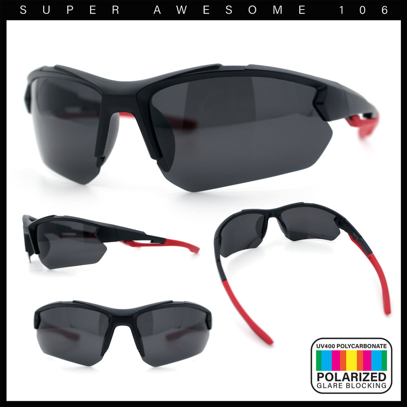 Polarized Mens Antiglare Classic Baseball Half Rim Wrap Sport Plastic Sunglasses