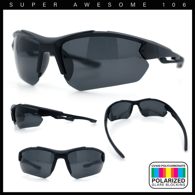 Polarized Mens Antiglare Classic Baseball Half Rim Wrap Sport Plastic Sunglasses