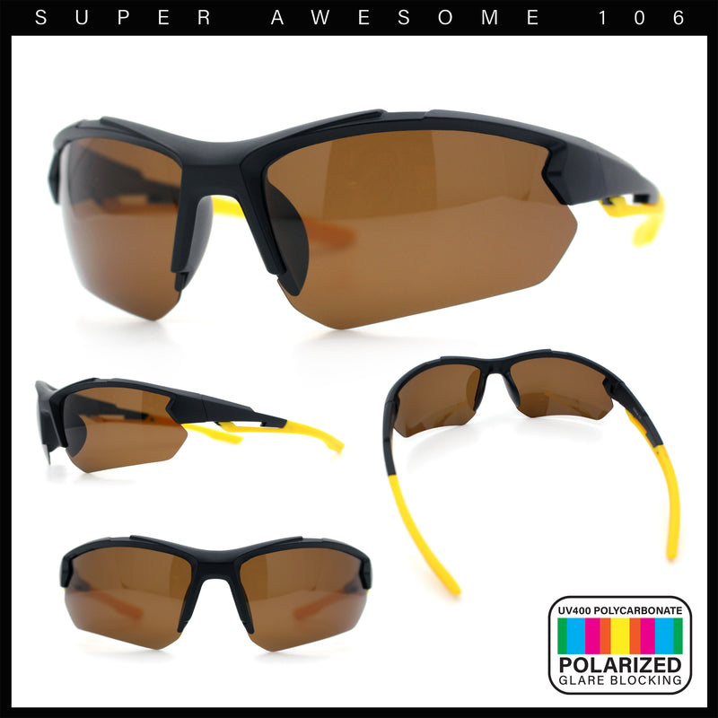 Polarized Mens Antiglare Classic Baseball Half Rim Wrap Sport Plastic Sunglasses