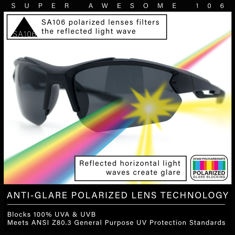 Polarized Mens Antiglare Classic Baseball Half Rim Wrap Sport Plastic Sunglasses