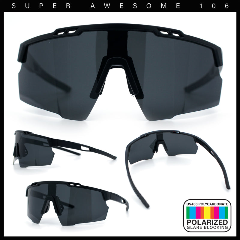 Polarized Mens Antiglare Oversized Shield Half Rim Wrap Sport Plastic Sunglasses\