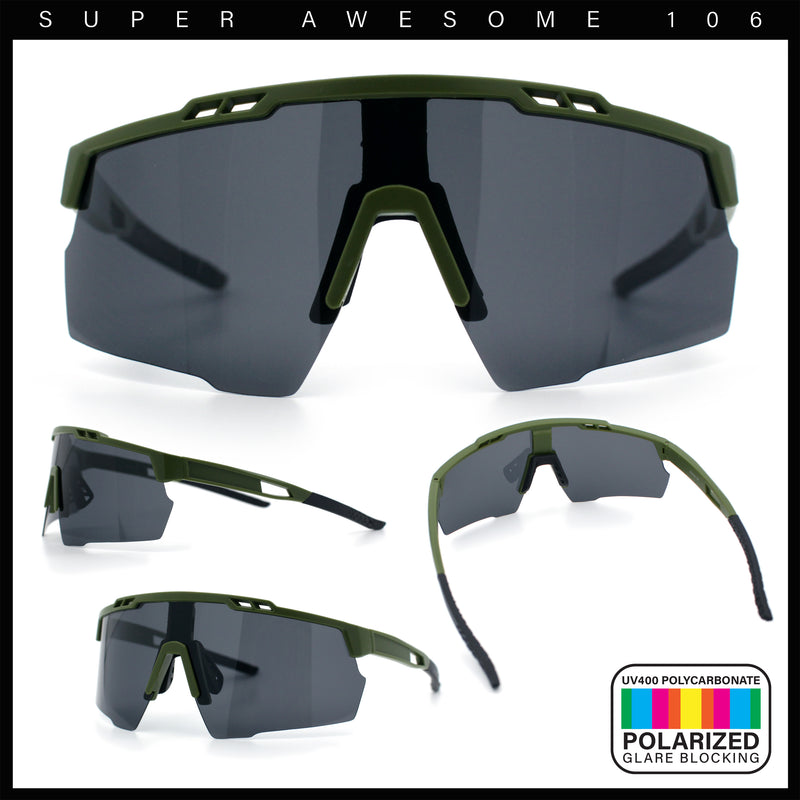 Polarized Mens Antiglare Oversized Shield Half Rim Wrap Sport Plastic Sunglasses\