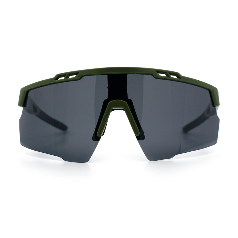 Polarized Mens Antiglare Oversized Shield Half Rim Wrap Sport Plastic Sunglasses\