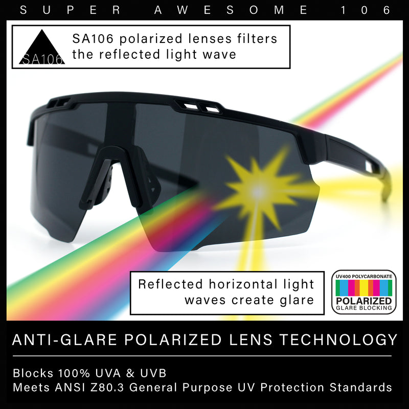 Polarized Mens Antiglare Oversized Shield Half Rim Wrap Sport Plastic Sunglasses\