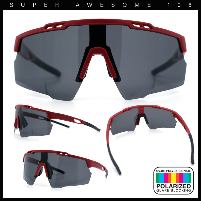 Polarized Mens Antiglare Oversized Shield Half Rim Wrap Sport Plastic Sunglasses\