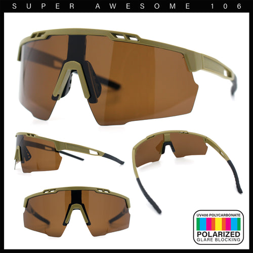 Polarized Mens Antiglare Oversized Shield Half Rim Wrap Sport Plastic Sunglasses\