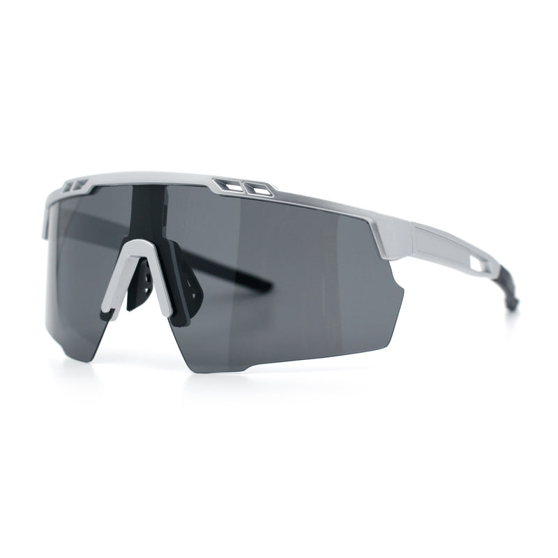 Polarized Mens Antiglare Oversized Shield Half Rim Wrap Sport Plastic Sunglasses\