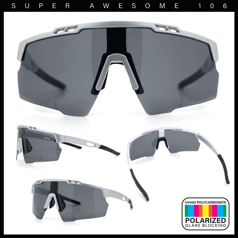 Polarized Mens Antiglare Oversized Shield Half Rim Wrap Sport Plastic Sunglasses\