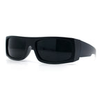 All Black Mens Classic 90s Biker Style Square Rectangle Plastic Sunglasses