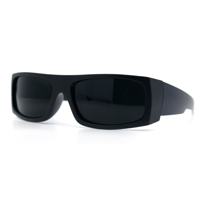 All Black Mens Classic 90s Biker Style Square Rectangle Plastic Sunglasses