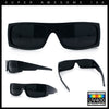 All Black Mens Classic 90s Biker Style Square Rectangle Plastic Sunglasses