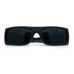 All Black Mens Classic 90s Biker Style Square Rectangle Plastic Sunglasses