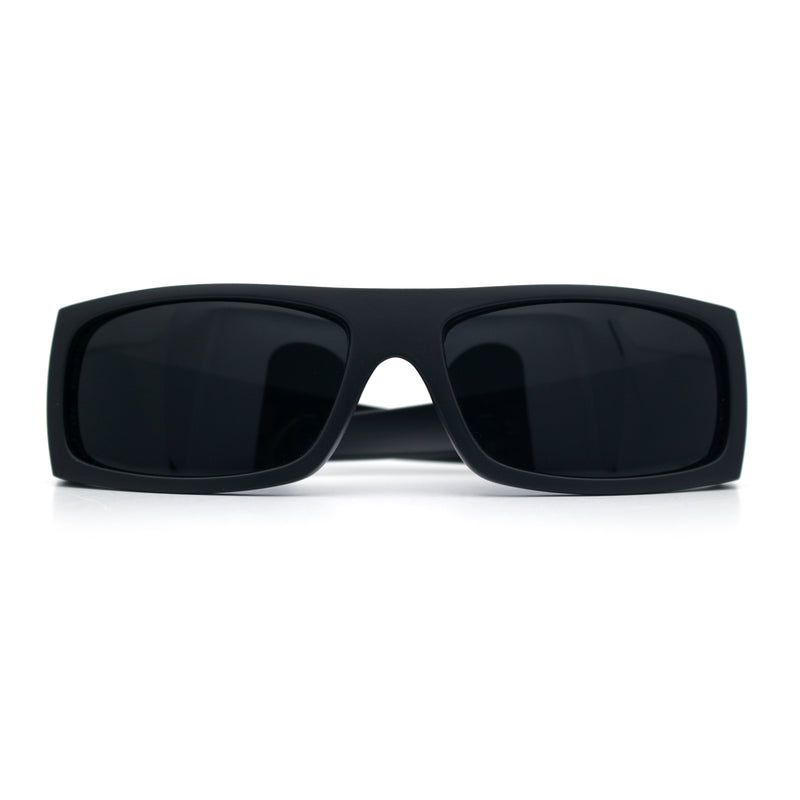 All Black Mens Classic 90s Biker Style Square Rectangle Plastic Sunglasses