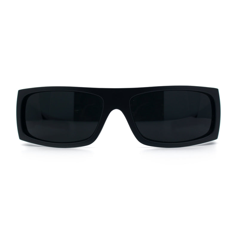 All Black Mens Classic 90s Biker Style Square Rectangle Plastic Sunglasses