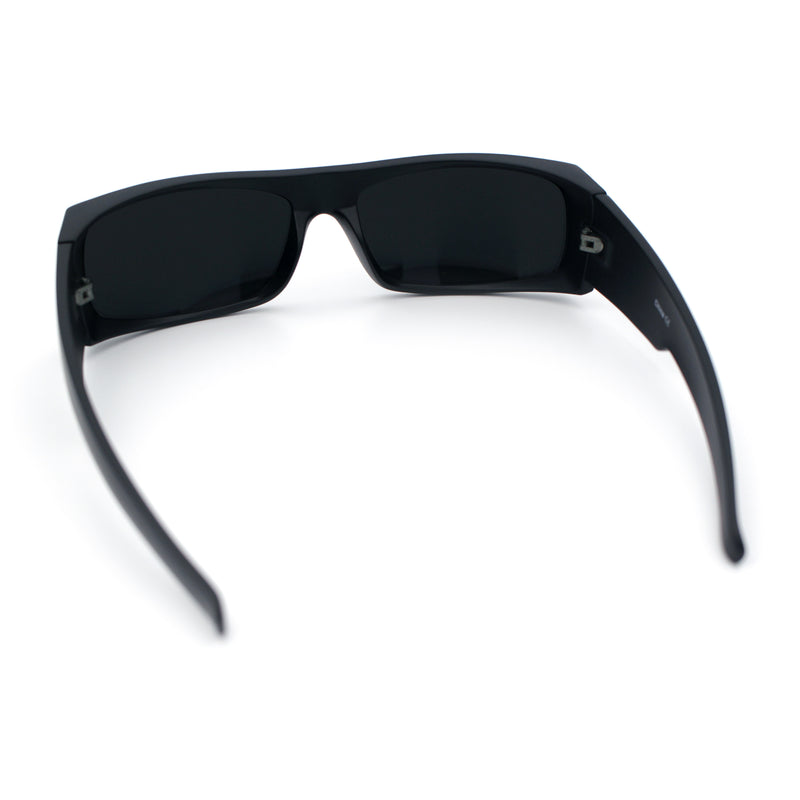 All Black Mens Classic 90s Biker Style Square Rectangle Plastic Sunglasses