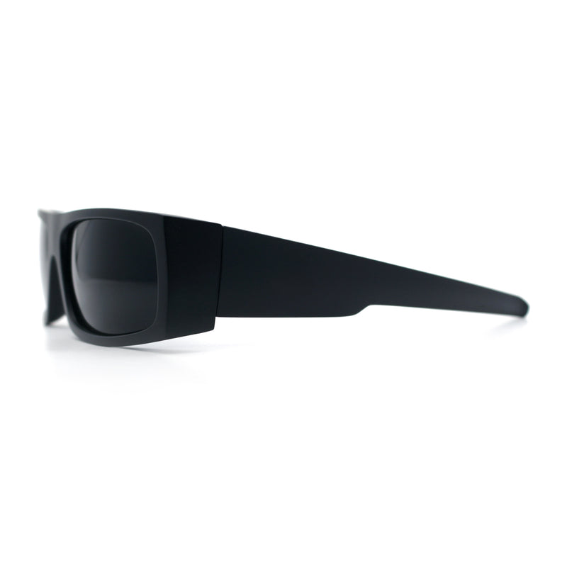 All Black Mens Classic 90s Biker Style Square Rectangle Plastic Sunglasses