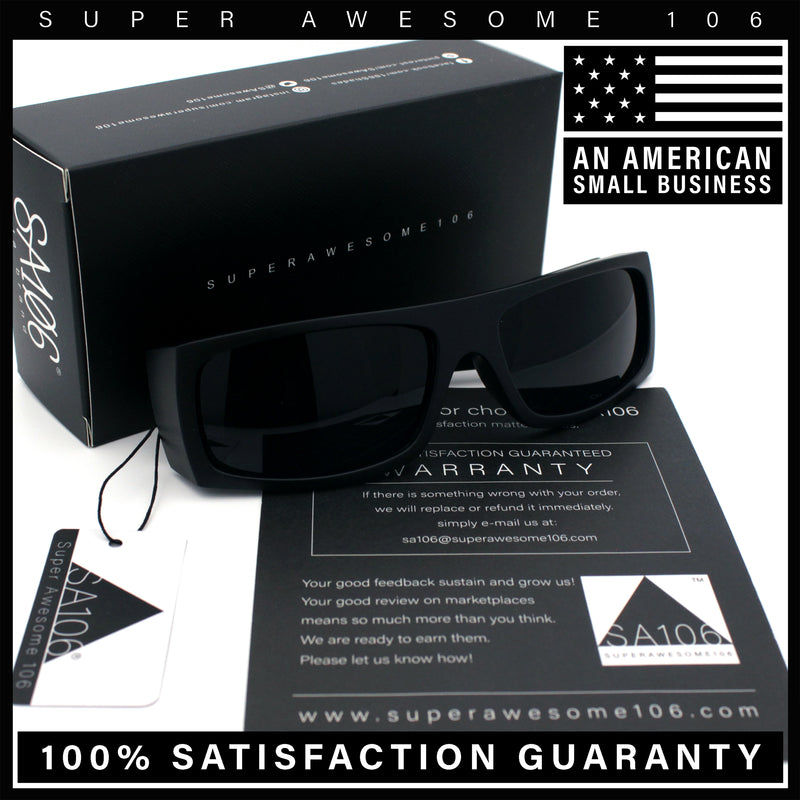 All Black Mens Classic 90s Biker Style Square Rectangle Plastic Sunglasses