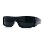 All Black Mens Classic 90s Biker Style Square Rectangle Plastic Sunglasses