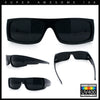 All Black Mens Classic 90s Biker Style Square Rectangle Plastic Sunglasses
