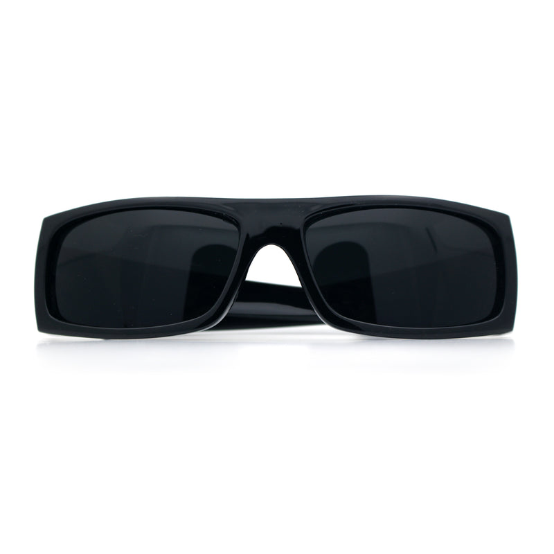 All Black Mens Classic 90s Biker Style Square Rectangle Plastic Sunglasses