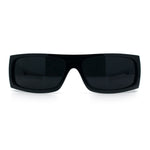 All Black Mens Classic 90s Biker Style Square Rectangle Plastic Sunglasses